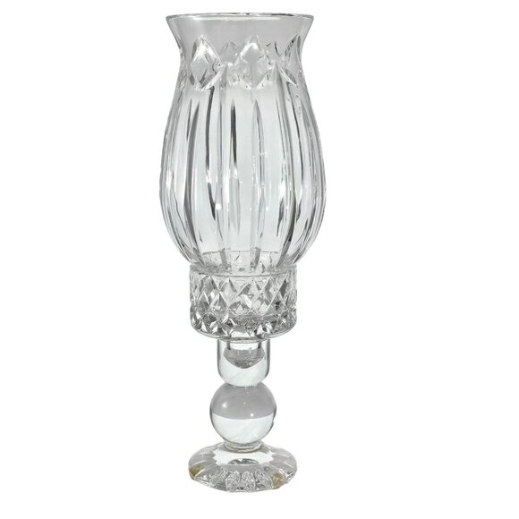 Block Cut Crystal Candle Hurricane Lamp 12" diamond slashes luxury glass decor - Picture 1 of 8